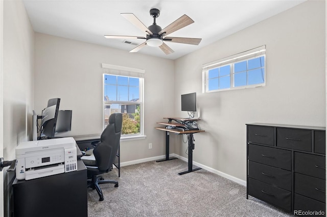 24738 E Layton Pl, Aurora, CO 80016 - office area featuring carpet, a ceiling fan, and baseboards