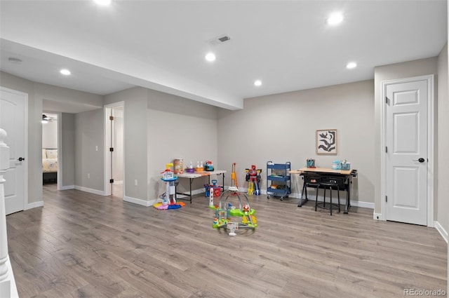 24738 E Layton Pl, Aurora, CO 80016 - rec room featuring recessed lighting, baseboards, and wood finished floors
