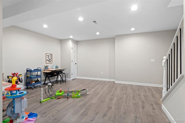 24738 E Layton Pl, Aurora, CO 80016 - game room featuring wood finished floors, recessed lighting, and baseboards