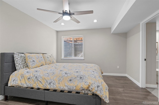 24738 E Layton Pl, Aurora, CO 80016 - bedroom with wood finished floors, recessed lighting, baseboards, and a ceiling fan