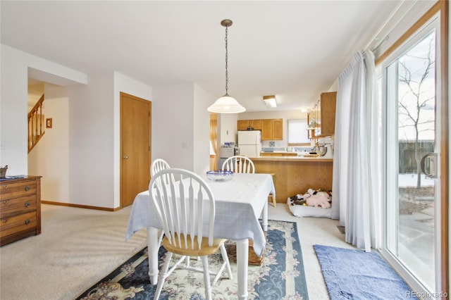 dining room with light carpet