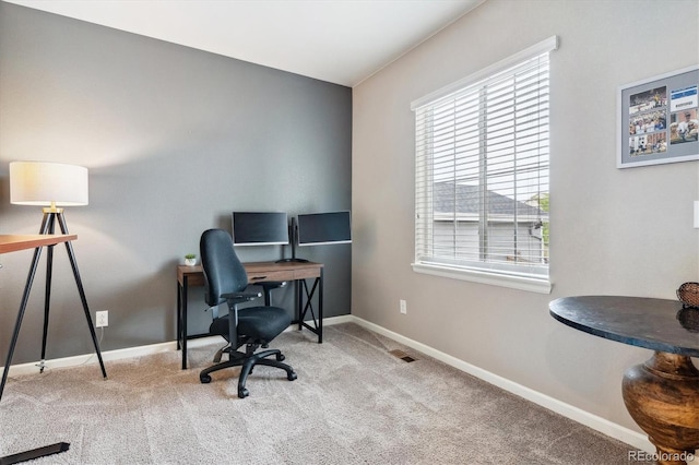 office area featuring carpet flooring