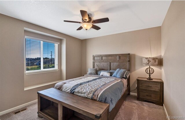 bedroom featuring carpet flooring and ceiling fan