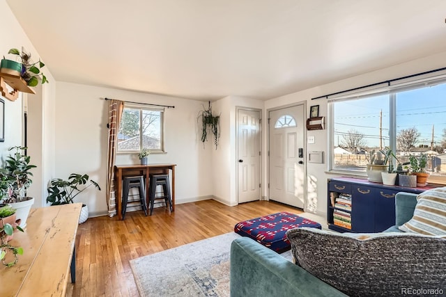 living room with light hardwood / wood-style flooring