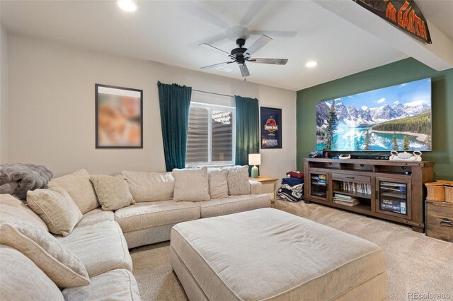 599 Fall River Ct, Brighton, CO 80601 - living room with carpet, recessed lighting, and ceiling fan