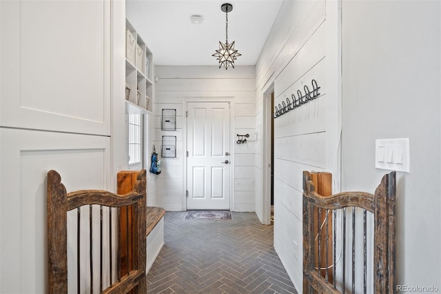 corridor with wood walls