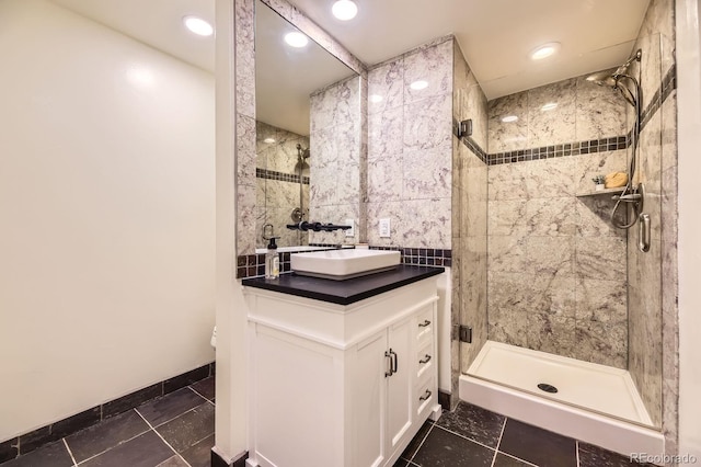 5475 W Ottawa Ave, Littleton, CO 80128 - bathroom featuring vanity, a shower stall, toilet, and recessed lighting