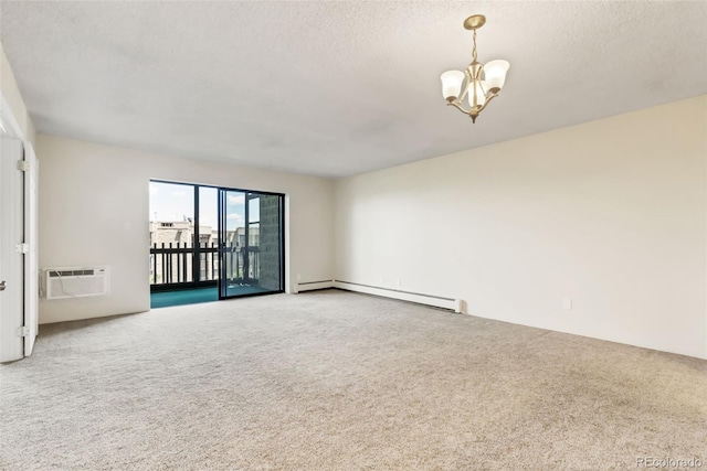 14001 E Marina Dr Unit 606, Aurora, CO 80014 - carpeted spare room with a baseboard radiator, a wall mounted air conditioner, a chandelier, and a textured ceiling