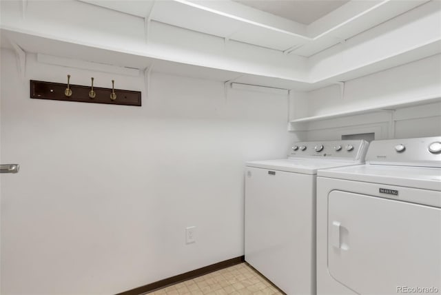 14001 E Marina Dr Unit 606, Aurora, CO 80014 - laundry area featuring separate washer and dryer, light flooring, and baseboards