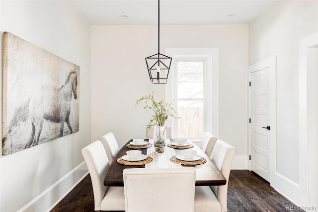 dining space featuring dark wood-type flooring