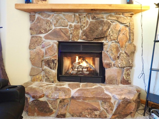 interior details with a fireplace