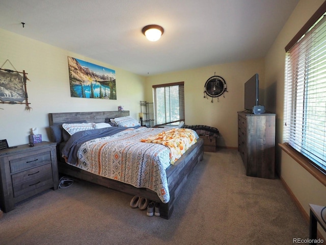 carpeted bedroom featuring baseboards