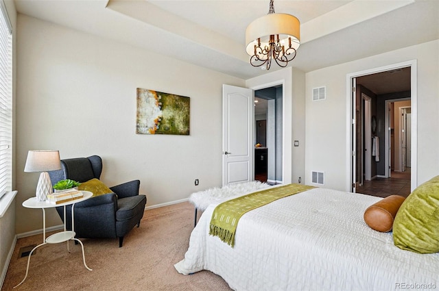 7426 E 148th Pl, Thornton, CO 80602 - carpeted bedroom featuring a chandelier and baseboards