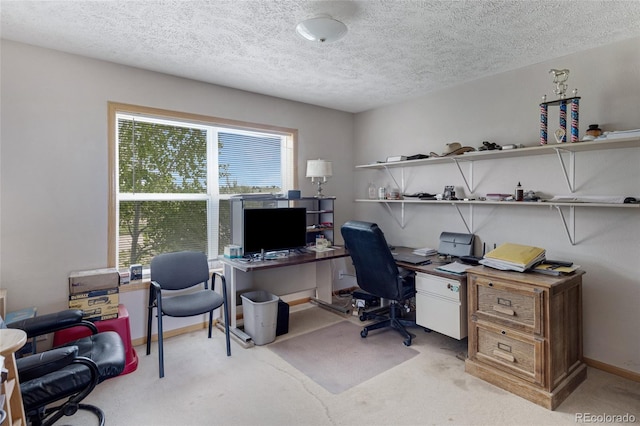 carpeted office with healthy amount of natural light and a textured ceiling