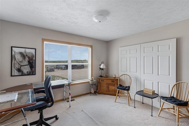 office space with carpet floors, baseboards, and a textured ceiling