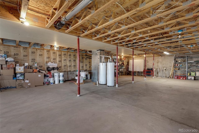 unfinished basement with water heater