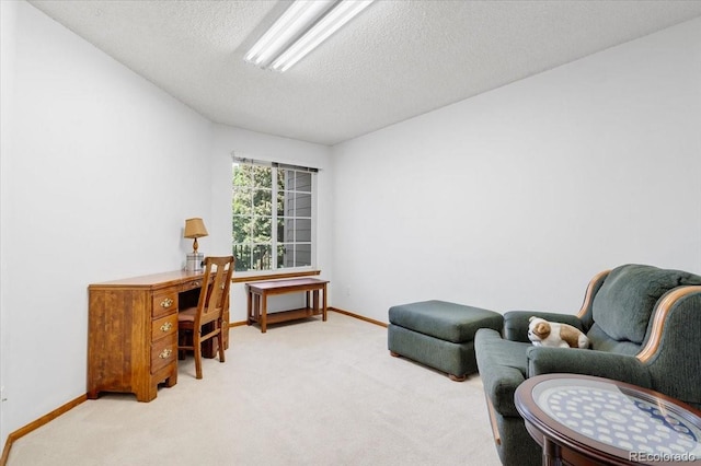 13873 E Lehigh Ave Unit E, Aurora, CO 80014 - living area featuring light carpet, a textured ceiling, and an office area