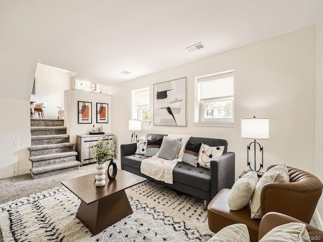 9430 Carr St, Westminster, CO 80021 - living room featuring stairs and carpet floors