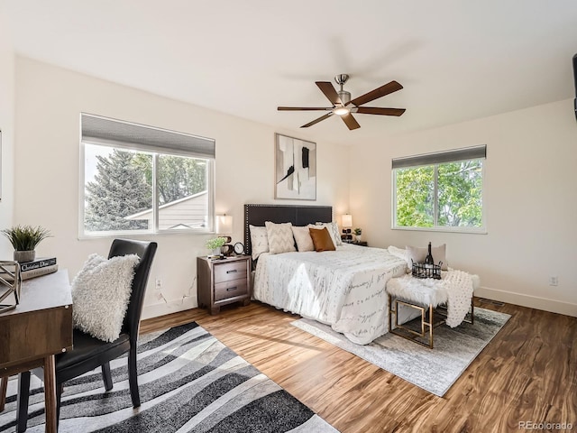 9430 Carr St, Westminster, CO 80021 - bedroom with multiple windows, wood finished floors, baseboards, and ceiling fan