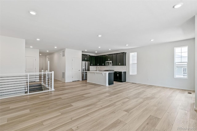 unfurnished living room with light hardwood / wood-style floors