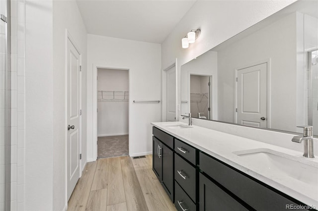 bathroom with vanity and wood-type flooring