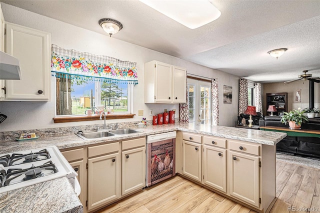 34181 Columbine Trl, Elizabeth, CO 80107 - kitchen featuring dishwashing machine, a peninsula, a textured ceiling, open floor plan, and light countertops