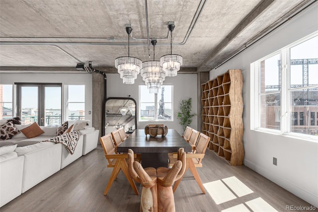 1735 19th St Unit 6D, Denver, CO 80202 - dining area with a chandelier and wood finished floors