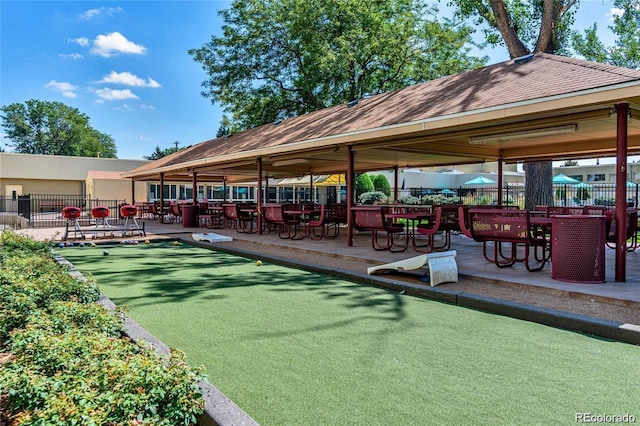 view of community with a patio