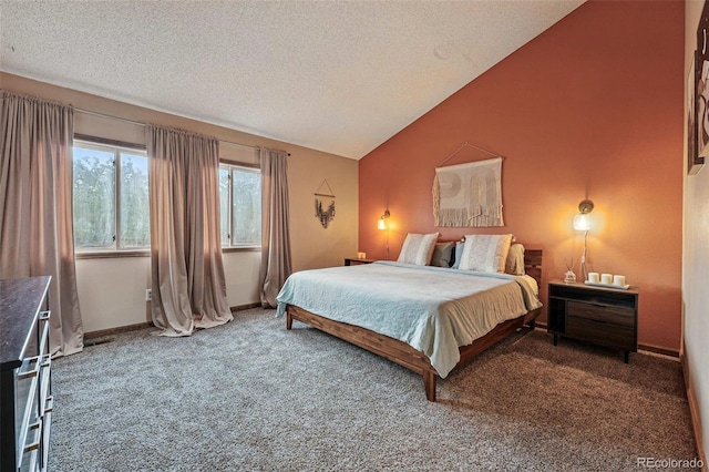 3593 S Gibralter Cir, Aurora, CO 80013 - bedroom featuring lofted ceiling, carpet, a textured ceiling, and baseboards