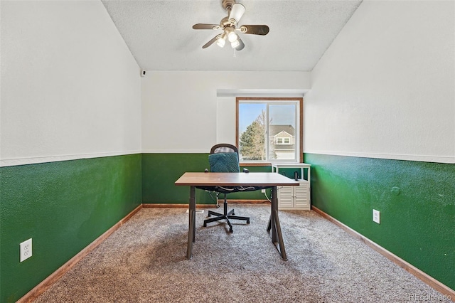 3593 S Gibralter Cir, Aurora, CO 80013 - office space with ceiling fan, carpet floors, a textured wall, a textured ceiling, and baseboards