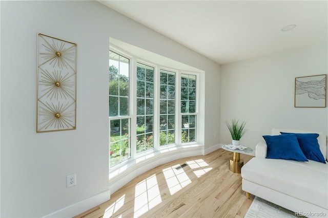 sitting room with light hardwood / wood-style flooring