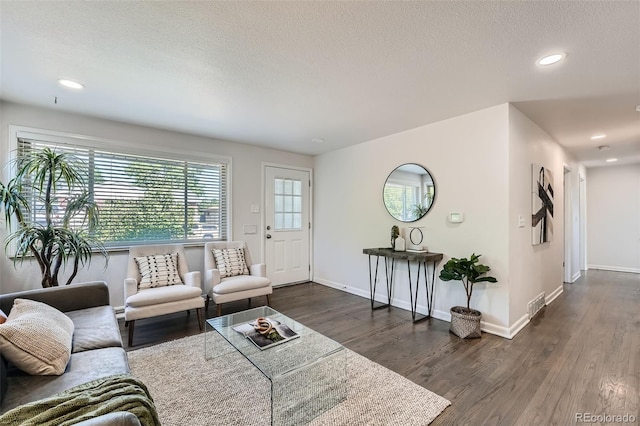 1926 S Yates St, Denver, CO 80219 - living area with dark wood finished floors, a textured ceiling, and recessed lighting