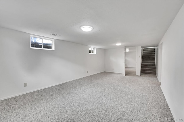 basement with carpet floors