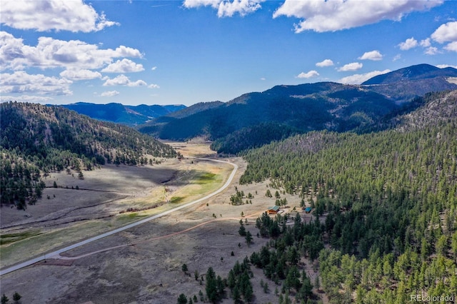 mountain view featuring a heavily wooded area