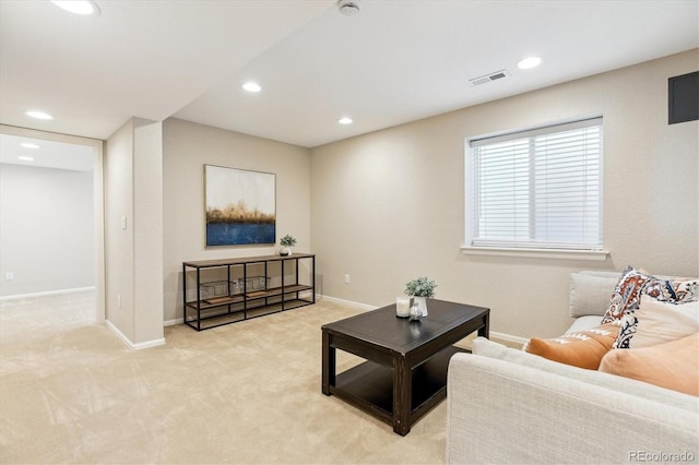 2857 Xanthia Ct, Denver, CO 80238 - living room featuring light colored carpet, recessed lighting, and baseboards