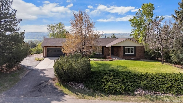 1198 Crestmoor Dr, Boulder, CO 80303 - ranch-style home featuring driveway, a garage, a front lawn, and brick siding