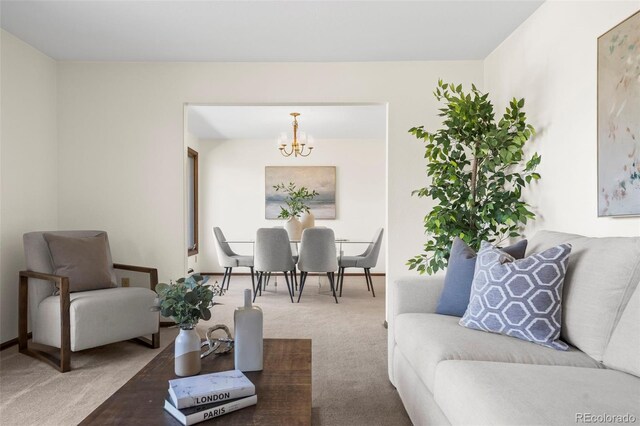1198 Crestmoor Dr, Boulder, CO 80303 - carpeted living area featuring a chandelier
