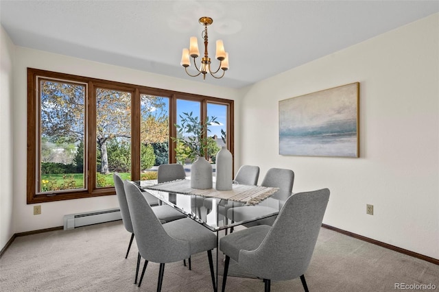 1198 Crestmoor Dr, Boulder, CO 80303 - dining room featuring baseboard heating, a chandelier, and carpet floors