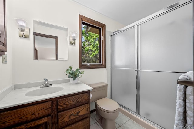 1198 Crestmoor Dr, Boulder, CO 80303 - full bathroom with vanity, a shower with door, and tile patterned flooring