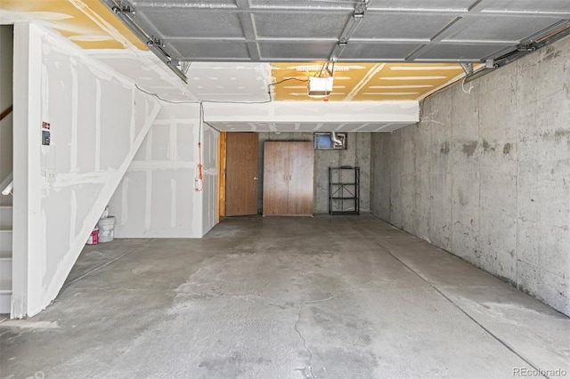 garage with a garage door opener