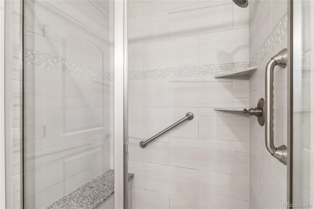 bathroom featuring a shower with door