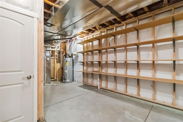 basement featuring gas water heater