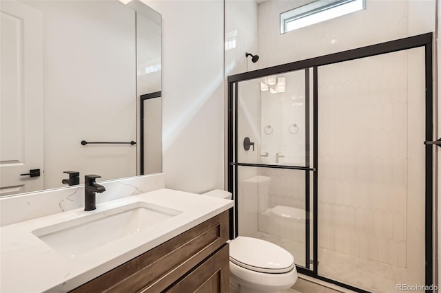 668 Leafy Aster Ln, Castle Rock, CO 80104 - bathroom with toilet, a stall shower, and vanity