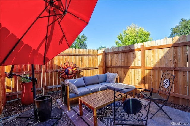 1739 E Martin Luther King Jr Blvd, Denver, CO 80205 - wooden terrace with a patio, an outdoor living space, and a fenced backyard