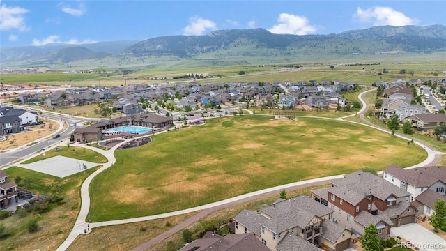 drone / aerial view featuring a mountain view