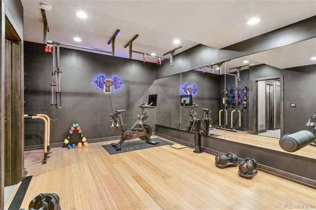 114 El Paso Blvd, Manitou Springs, CO 80829 - workout area featuring wood finished floors and recessed lighting