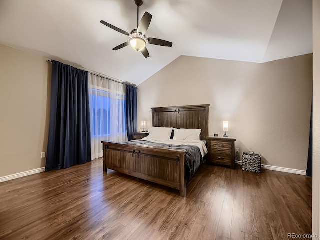 9412 Burgundy Cir, Highlands Ranch, CO 80126 - bedroom with vaulted ceiling, wood finished floors, and a ceiling fan