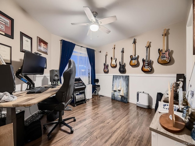 9412 Burgundy Cir, Highlands Ranch, CO 80126 - office with wood finished floors and ceiling fan