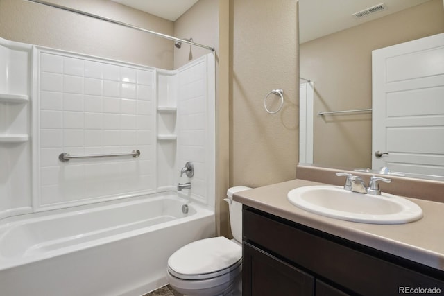 full bathroom with vanity, toilet, and shower / bathing tub combination