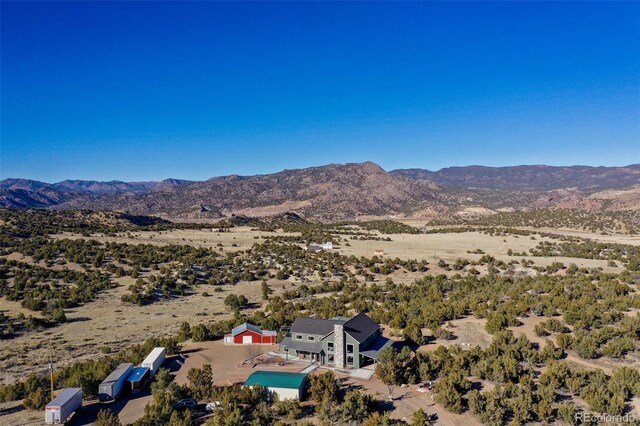 birds eye view of property featuring a mountain view